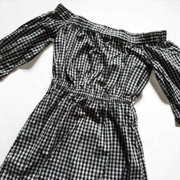 Divided by H&M Off Shoulder Checkered Plaid Dress in Black/White - Picture 1 of 6